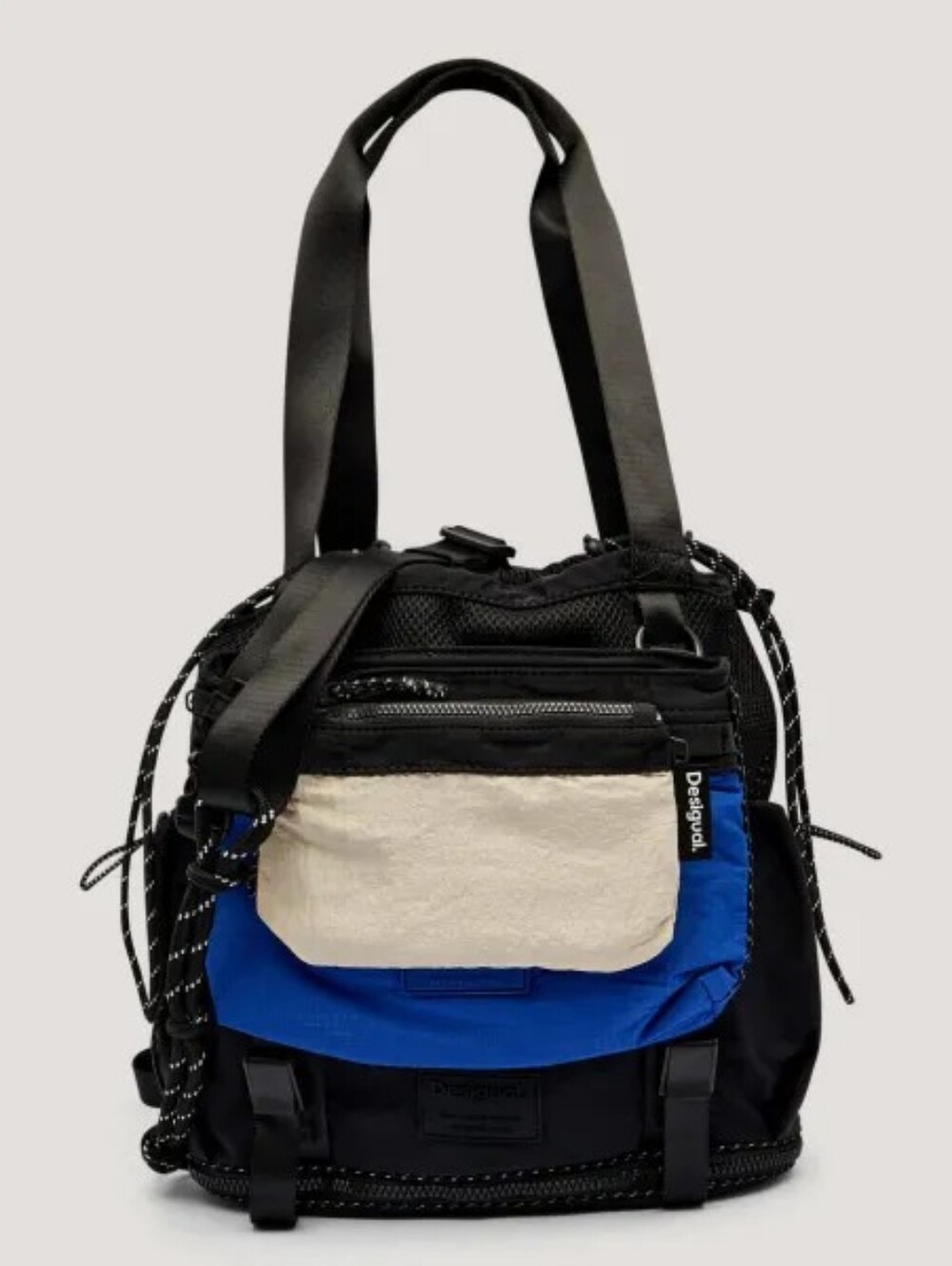 Desigual Black, Blue & Cream Multi-Pocket Shoulder Tote